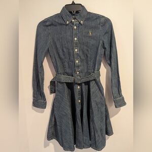 Ralph Lauren Girls Denim Belted Shirt Dress Size 12